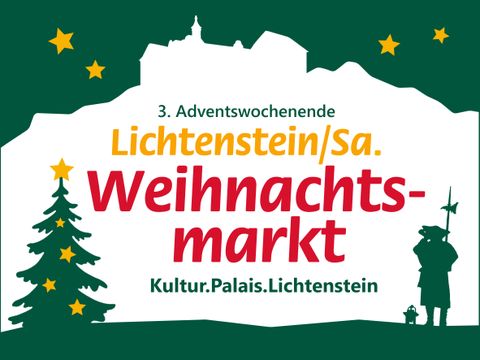 Schattenriss Weihnachtsbaum und Nachtwächter vor dem Schloss