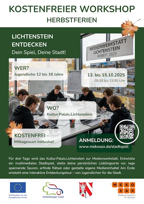 Veranstaltungsplakat - Jugendliche an einem Tisch mit Laptops