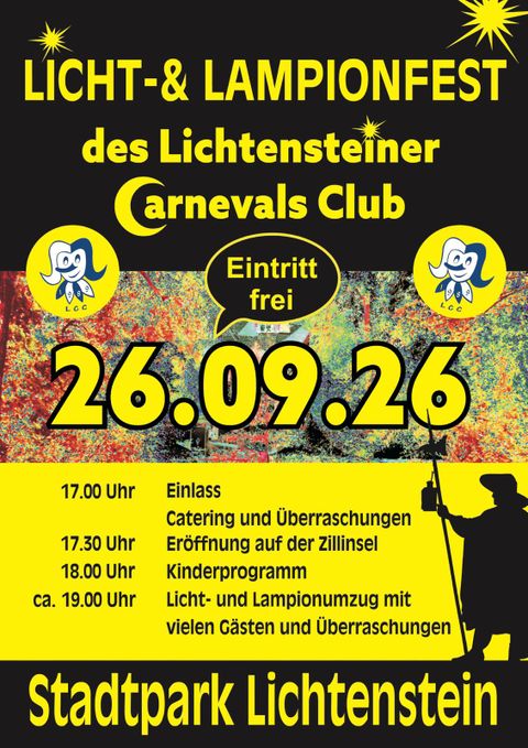 Veranstaltungsplakat schwarz gelb mit Schrift und dem Schattenriss des Nachtwächters