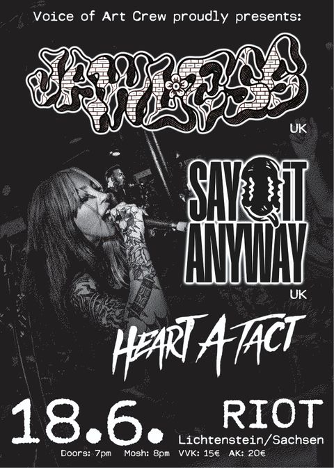 Plakat mit der Frontfrau von Jawless bei einem Konzert und Konzertinformationen