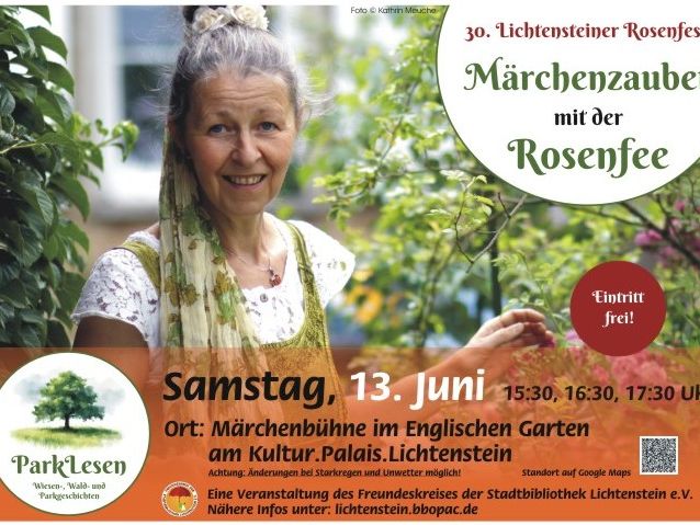 Rosenfee zwischen Blumenranken 