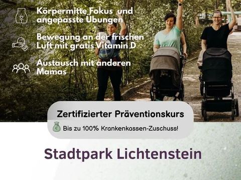 Flyer Buggysport mit Frauen und Kinderwägen im Park - mit KI erstellt